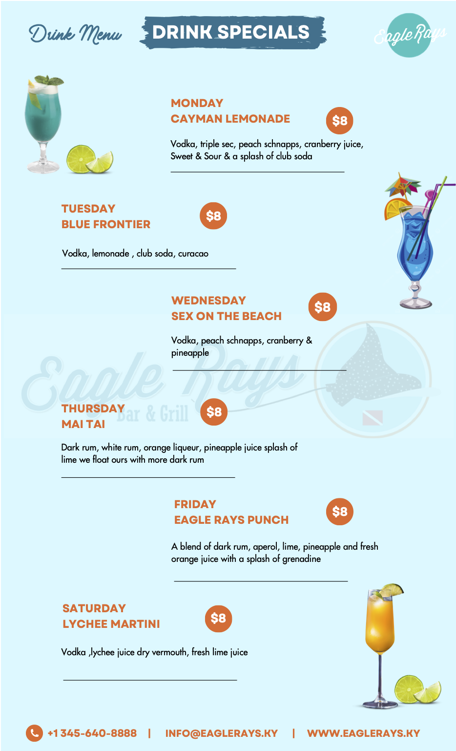 Drinks Menu Daily Special Eagle Rays